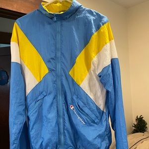 Champion blue white and yellow wind breaker